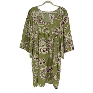 Easel Boho Floral Babydoll Green Crochet Trim Dress Size L Flowy Cottagecore